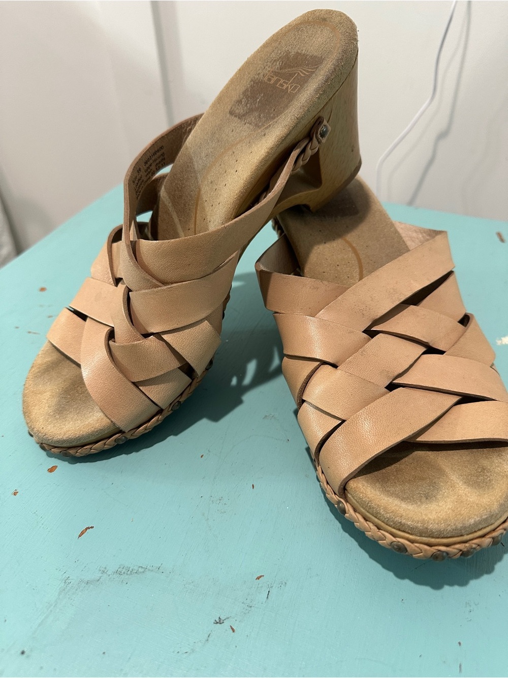 Dansko Braided Leather Wedge Sandals in Nude Tan